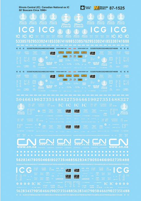 Railroad Decal Set -- Canadian National ex-Illinois Central IC 50' Boxcars Circa 1990+