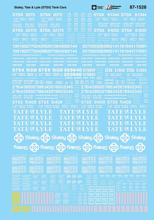 Railroad Decal Set -- Staley, Tate & Lyle (STSX) Tank Cars