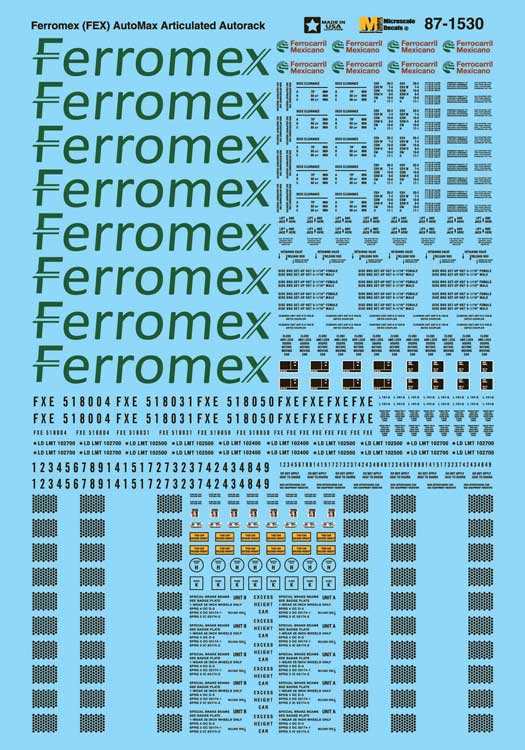 Railroad Decal Set -- Ferromex FXE AutoMax Articulated Autoracks