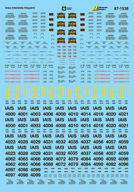 Railroad Decal Set -- Iowa Intersate 4000-Series Covered Hoppers