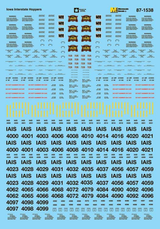Railroad Decal Set -- Iowa Intersate 4000-Series Covered Hoppers