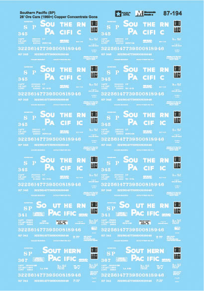 Railroad Decal Set -- Southern Pacific Ore Cars 1960-80