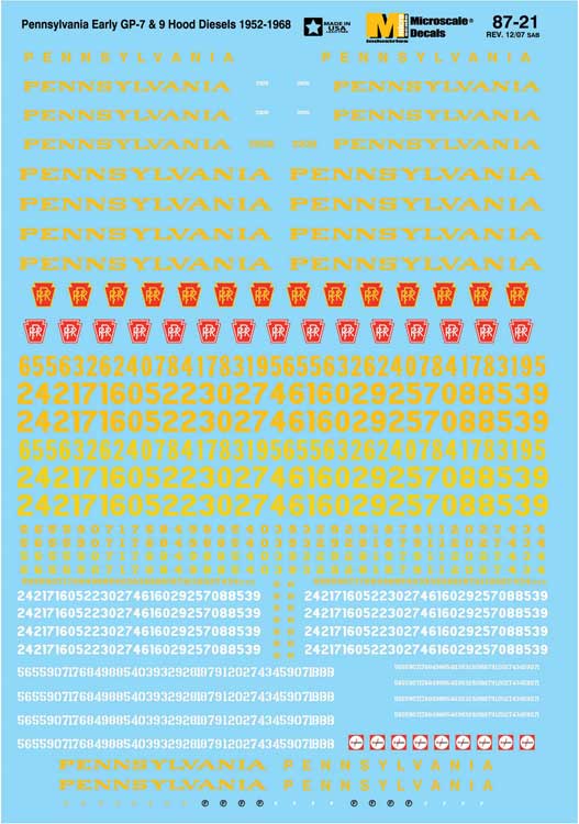 Railroad Decal Set - PRR -- Hood Unit Diesels, 1937-1968