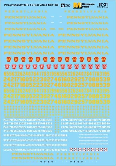 Railroad Decal Set - PRR -- Hood Unit Diesels, 1937-1968