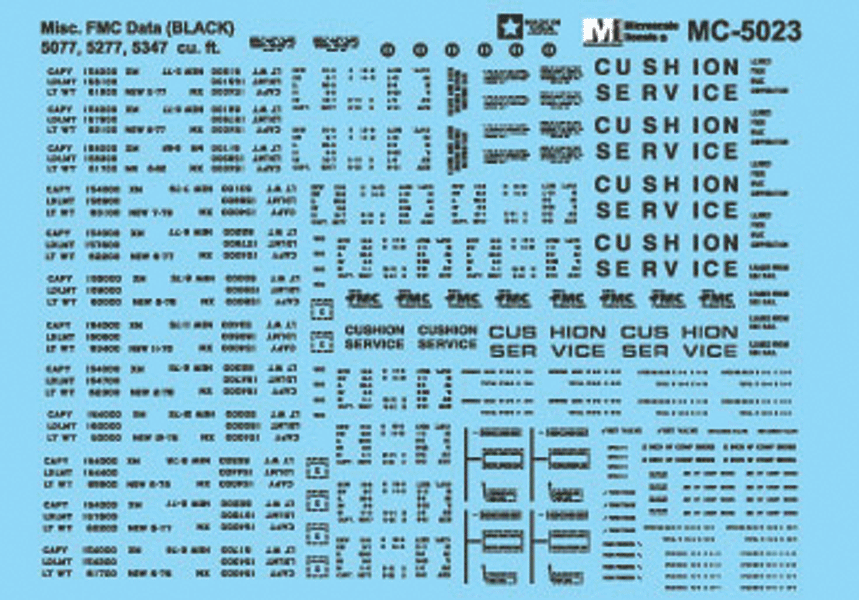 Railroad Decal Set -- Boxcar Data for FMC 5077 5277 (ABOX) 5347 Cars (black)