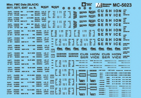 Railroad Decal Set -- Boxcar Data for FMC 5077 5277 (ABOX) 5347 Cars (black)