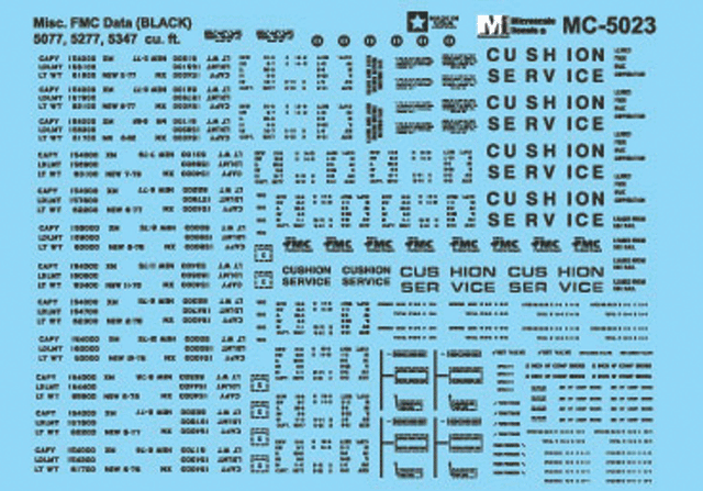 Railroad Decal Set -- Boxcar Data for FMC 5077 5277 (ABOX) 5347 Cars (black)