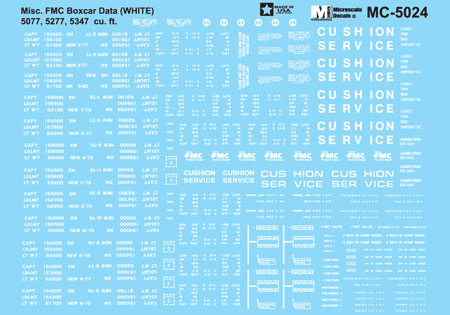 Railroad Decal Set -- Boxcar Data for FMC 5077 5277 (ABOX) 5347 Cars (white)