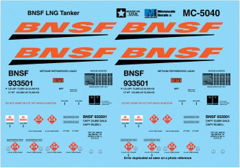 Railroad Decal Set -- BNSF Railway Liquefied Natural Gas Tank Car