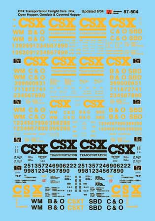 Railroad Decal Set - CSX -- Freight Cars 1986