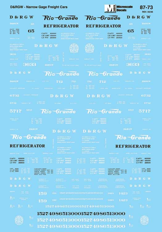 Railroad Decal Set -- Denver & Rio Grande Western Narrow Gauge Freight Cars (1930+)