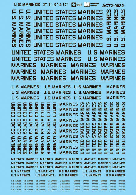 Military Decal Set -- U.S. Marines Lettering 3", 6", 9", 12"