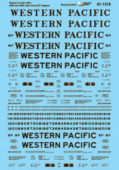 Railroad Decal Set -- Western Pacific 4600 & 4650 Cubic Foot ACF Hoppers