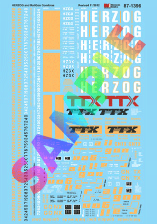 Railroad Decal Set -- Herzog and TTX/RailGon Gondolas 2012+