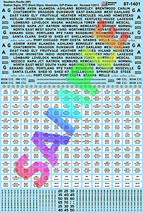 Railroad Sign Decal Set -- Southern Pacific DTC, Spins Numbers, Right-of-Way Signage Set #2