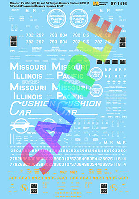 Railroad Decal Set -- Missouri Pacific, Missouri-Illinois 50' & 60' Insulated & Assigned Boxcars
