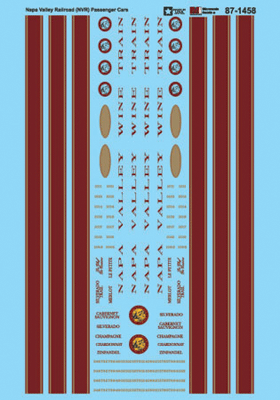 Railroad Decal Set -- Napa Valley Railroad/Wine Train NVRR Passenger Cars