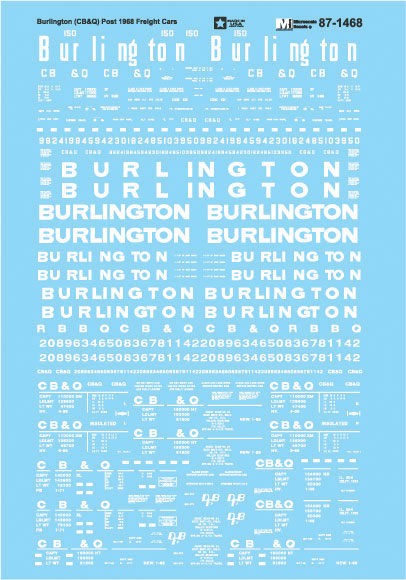 Railroad Decal Set -- Chicago, Burlington & Quincy, Post-1968 Freight Cars-2