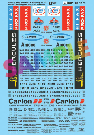 Carlon - CARX, American Car & Foundry - ACFX -- Plastic 4650-5250-5700 Covered Hoppers