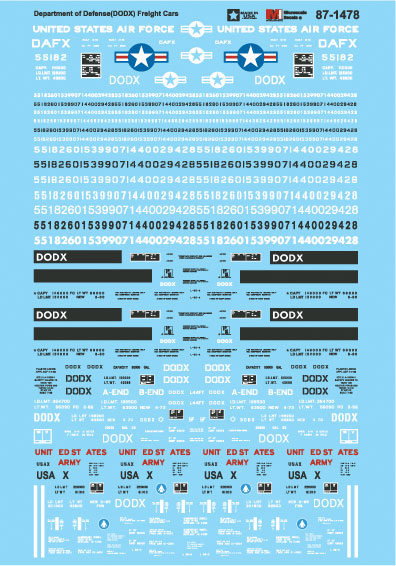 Railroad Decal Set -- Department of Defense DODX Freight Cars