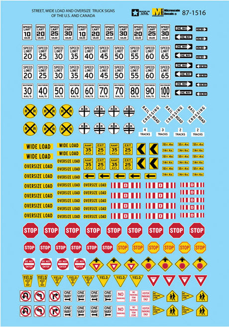 Highway Sign Decal Set -- Road & Street Signs, Oversize & Wide Load Truck Signs of the U.S. & Canada