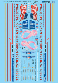 Railroad Decal Set -- Union Pacific ES44AC Pink Ribbon (Breast Cancer Awareness) & 5000th GEVO