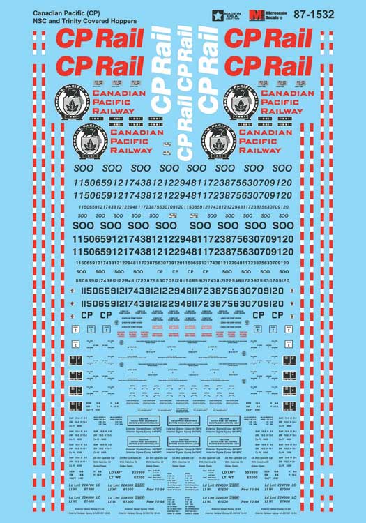 Railroad Decal Set -- Canadian Pacific NSC and Trinity Covered Hoppers