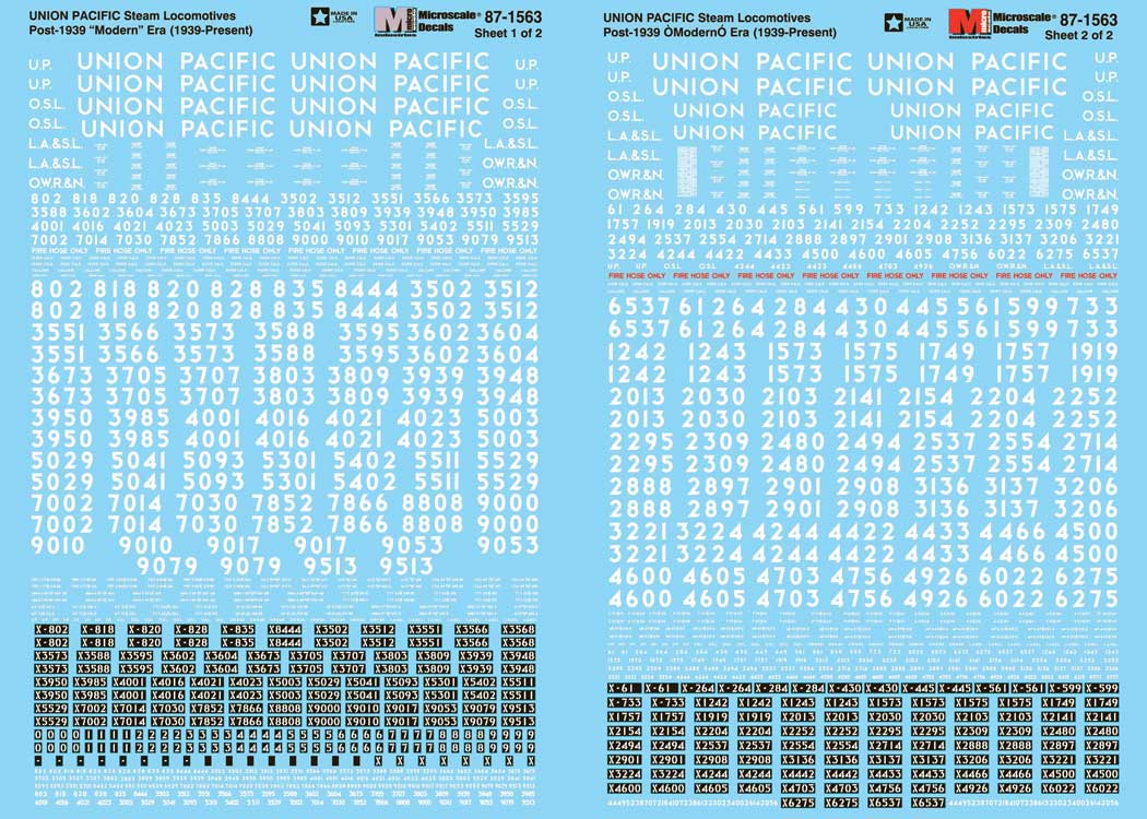 Union Pacific - UP -- Steam Locomotives, 1939-Present (White Numbers, Lettering)