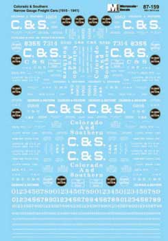 Railroad Decal Set -- Colorado & Southern Narrow Gauge Freight Cars and Cabooses 1910-1941