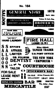 Western Cowtown Signs -- Set #2; Fire Hall, General Store, Bar, Mercantile, Laundry, Hotel & More