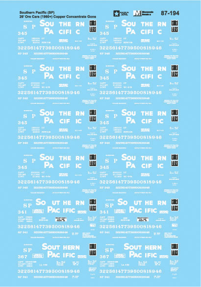 Railroad Decal Set -- Southern Pacific Ore Cars, 1960-1980