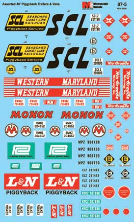 Vehicle Decal Set -- 60s-70s 40' Trailers, Erie Lackawanna, Louisville & Nashville, Missouri Paci