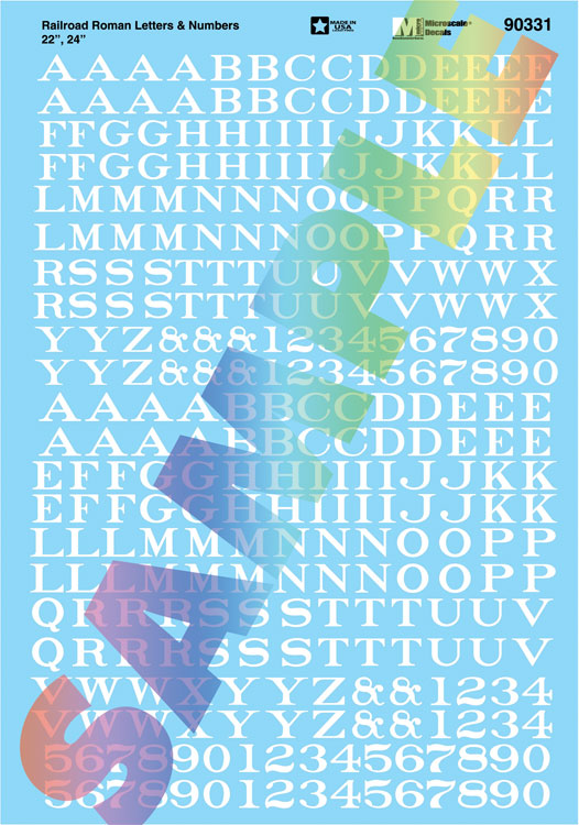 Alphabet Decal Set -- Railroad Roman Letters & Numbers 22 & 24" (white)