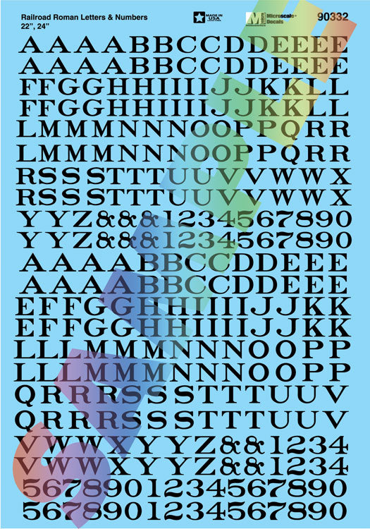Alphabet Decal Set -- Railroad Roman Letters & Numbers 22 & 24" (black)