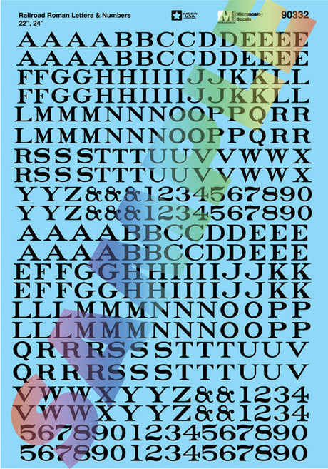 Alphabet Decal Set -- Railroad Roman Letters & Numbers 22 & 24" (black)