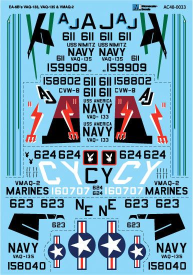 Military Decal Set -- US Navy EA-6B VAQ-133, VAQ-135 & VMAQ-2
