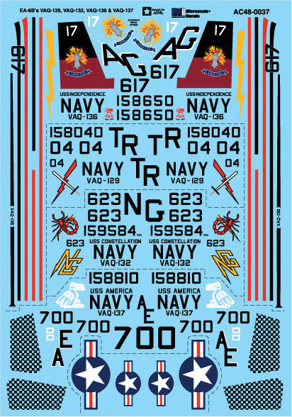 Military Decal Set -- US Navy EA-6B Prowler VAQ-129, VAQ132, VAQ-136, VAQ-137