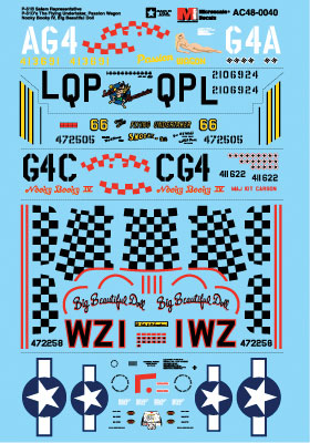 Military Decal Set -- P-51B Salem Represenative, P-51D: 4 Different Nose Art Selections
