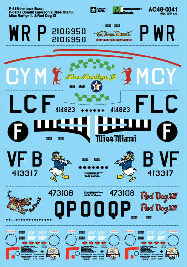 Military Decal Set -- P-51B Iowa Beaut, P-51D: Donald Emerson's, Miss Miami, Miss Marilyn II & Re