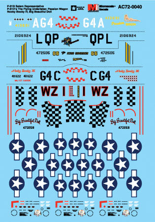 Military Decal Set -- P-51B Salem Represenative, P-51D: 4 Different Nose Art Selections