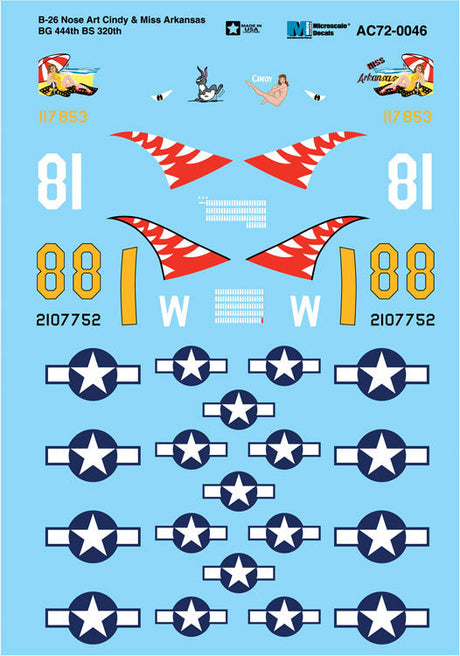 Aircraft Decal Set -- B-26 Nose Art Cindy Miss Arkansas BG 444th BS 320th