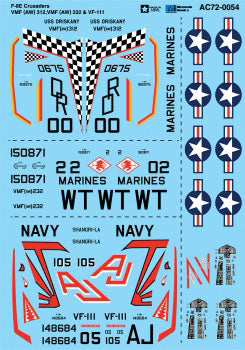 Military Aircraft Decal Set -- F-8E Crusaders VMF (AW) 312, VMF (AW) 232 & VF-111