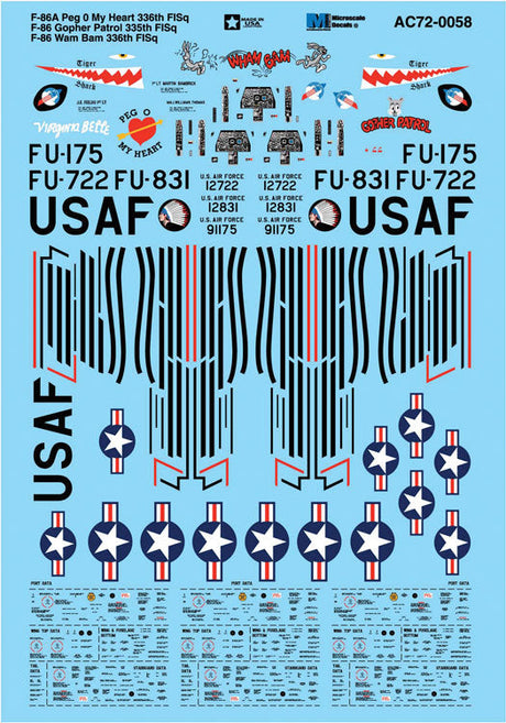 Military Aircraft Decal Set -- F-86A Peg 0 My Heart 336th F-86 Gopher 335th F-86 Wam Bam 336th FISq.