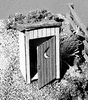 "One Holer" Outhouse Kit pkg(2) -- Standard Type w/Flat Roof; Crescent Moon on Positionable Door