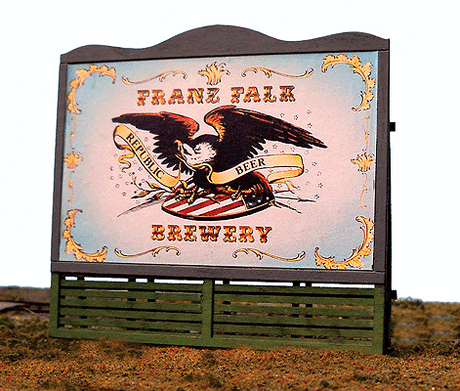 Slatted-Base Wood Billboard - Kit (Laser-Cut Wood) -- Franz Falk Brewery 23'  7m Scale Wide
