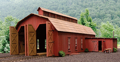 McCabe Lumber Rail Facility Series - Kit (Laser-cut Wood) -- Two-Stall Engine House w/Workshop - Narrow Gauge - 9-1/2 x 7"  24.1 x 17.8c