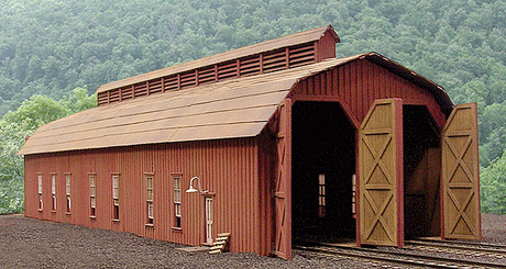 McCabe Lumber Rail Facility Series - Kit (Laser-cut Wood) -- Two-Stall Engine House w/Workshop - Standard Gauge: 14-5/8 x 7-7/16"
