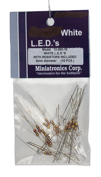 Standard Light Emiting Diodes (LEDs) 5mm Diameter -- White pkg(10)