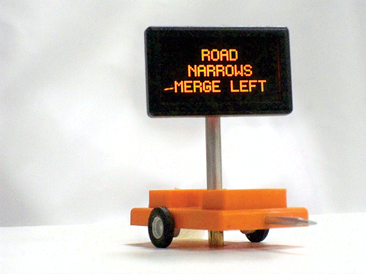 Mobile Highway Sign w/3v DC Transformer -- Road Narrows Merge Right