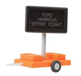 Mobile Highway Sign w/3v DC Transformer -- Road Narrows Merge Right